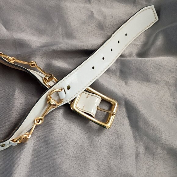 ❤️Womens CALDERON Handmade White Patent HORSEBIT BELT MEDIUM